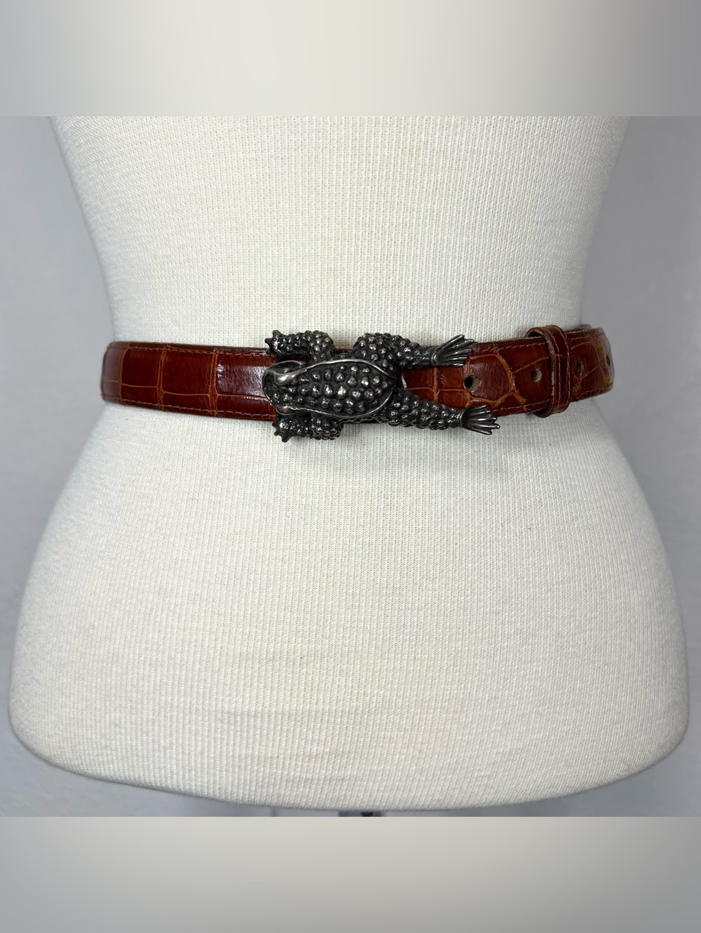 Barry Kieselstein-Cord Herman Toad Frog Sterling Silver Buckle Genuine Alligator